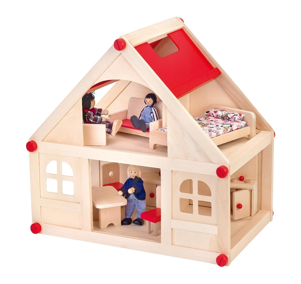 Casetta delle Bambole in Legno - Casa Giocattolo Elegante e Montessori per Bambini